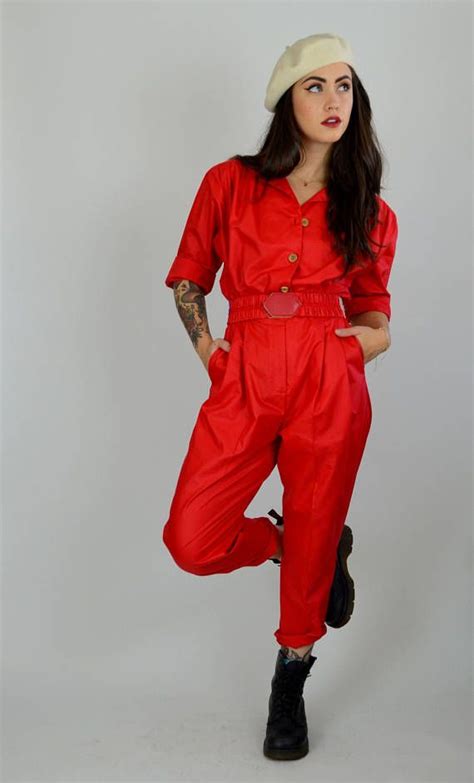 1980's vintage jumpsuits|1980s red barbie jumpsuit.